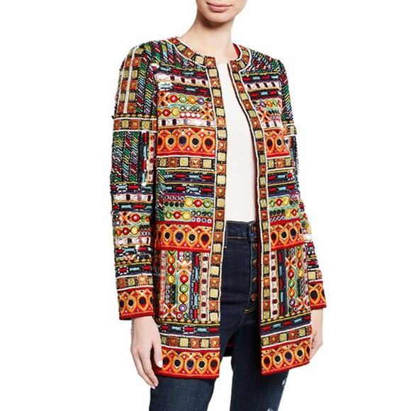 NEW Alice + Olivia Rory Embroidered Line Silk Jacket Multi Color Size: Small - Picture 9 of 9